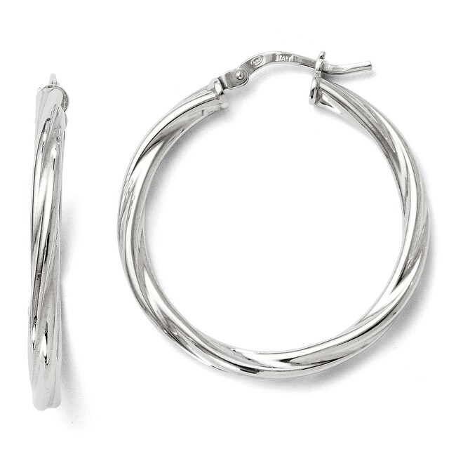 Italian Sterling Silver Polished Twisted Hinged Hoop Earrings